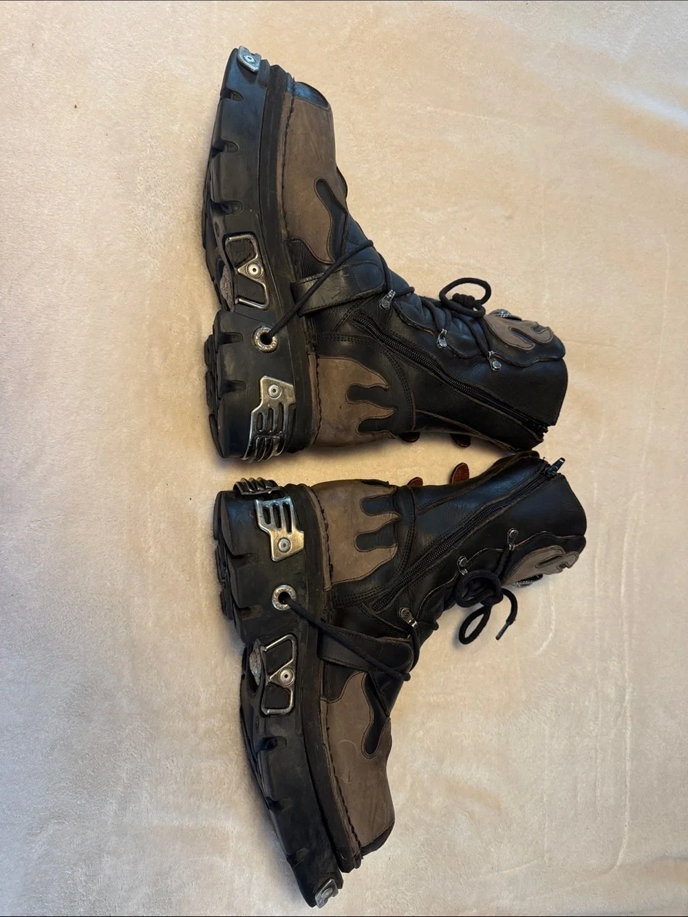 New Rock Men’s Black & Brown Lace-Up Platform Boots - Picture 3 of 12